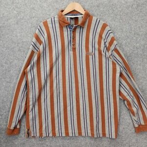 Vintage 90s Rugby Polo Shirt Mens‎ XL Orange Blue Stripe Denim Trim Hip Hop USA